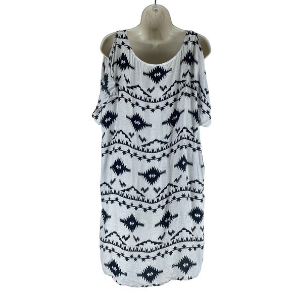 BB Dakota Melody Aztec Shift Mini Dress Slit Shoulder Off White Size XS - Picture 8 of 10